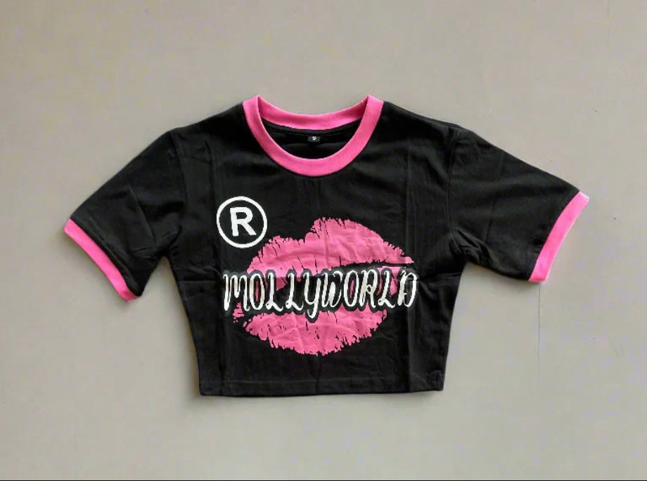 M0LLYW0RLD BLACK CROP TOPS